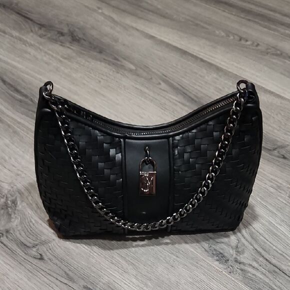 Steve Madden Blk Woven Lock Chain Hobo Mini Bag - Picture 1 of 6